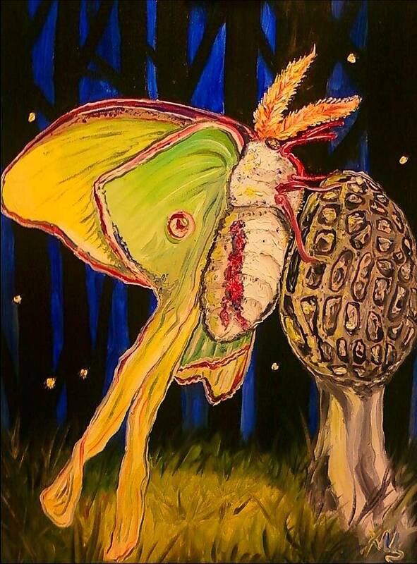Luna Moth Poster featuring the painting Morel and Luna by Alexandria Weaselwise Busen