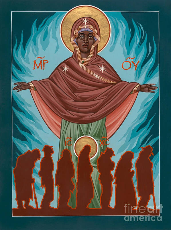 Andrew Harvey Poster featuring the painting Mother of Sacred Activism with Eichenberg's Christ of the Breadline by William Hart McNichols