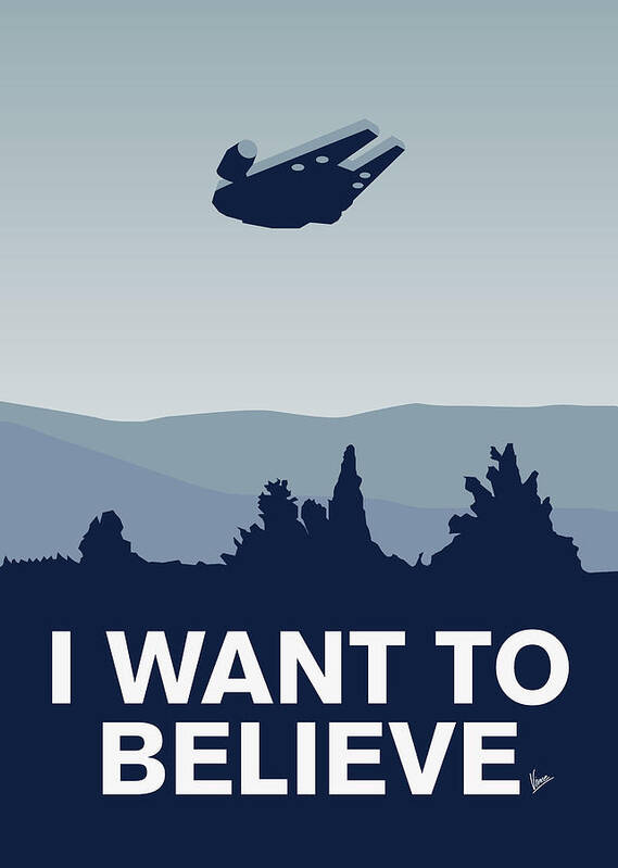Classic Poster featuring the digital art My I want to believe minimal poster-millennium falcon by Chungkong Art
