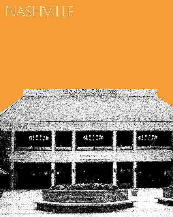 Architecture Poster featuring the digital art Nashville Skyline Grand Ole Opry - Orange by DB Artist
