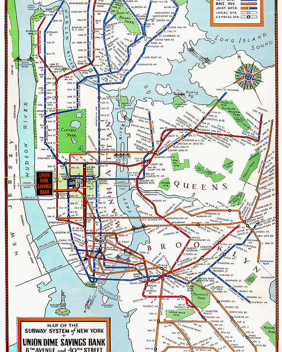 New York Subway Map 1940 Poster By Granger