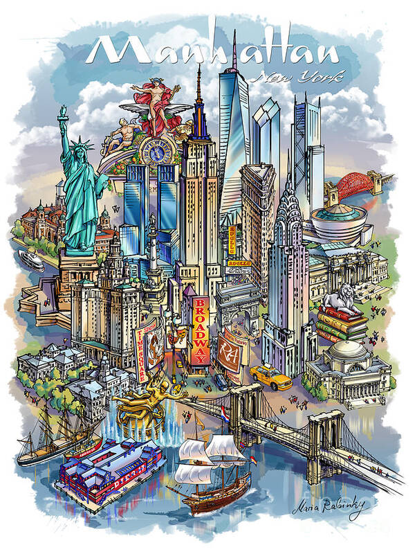 New York City Poster featuring the painting New York Theme 1 by Maria Rabinky