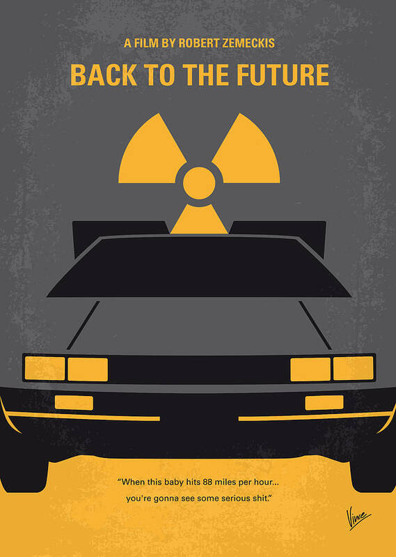 Back To The Future Time Traveling Marty Mcfly Delorean Emmett Brown 80s Dmc Michael Fox Outatime Part 1 2 3 I Ii Iii  Minimal Minimalism Minimalist Movie Poster Film Artwork Cinema Alternative Symbol Graphic Design Idea Chungkong Chung Kong Simple Cult Fan Art Print Retro Icon Style Sale Gift Room Wall Hollywood Classic Comedy Original Time Best Quote Inspiration Poster featuring the digital art No183 My Back to the Future minimal movie poster by Chungkong Art
