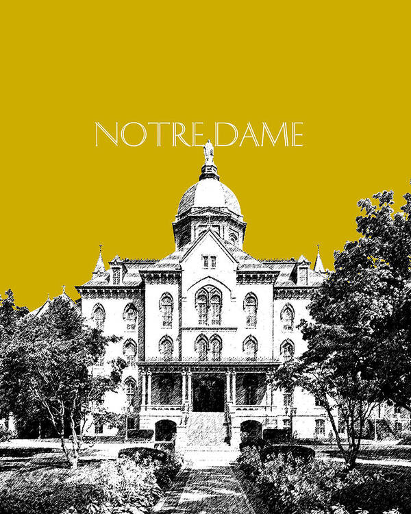 Architecture Poster featuring the digital art Notre Dame University Skyline Main Building - Gold by DB Artist