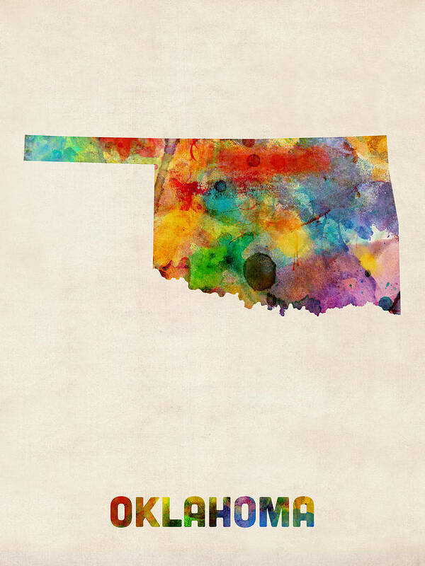 United States Map Poster featuring the digital art Oklahoma Watercolor Map by Michael Tompsett