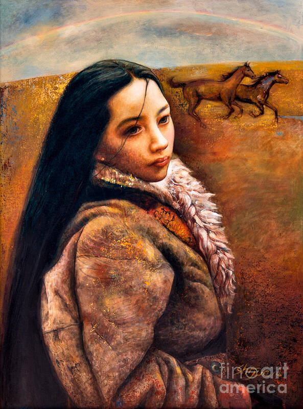 Girl Poster featuring the painting On the High Plateau by Shijun Munns