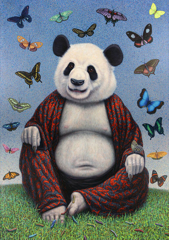 Panda Poster featuring the painting Panda Buddha by James W Johnson