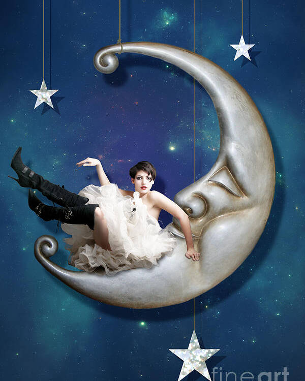 Moon Poster featuring the digital art Paper Moon by Linda Lees