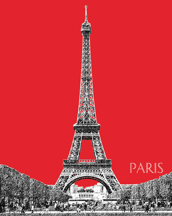 Architecture Poster featuring the digital art Paris Skyline Eiffel Tower - Red by DB Artist