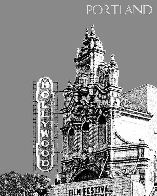 Architecture Poster featuring the digital art Portland Skyline Hollywood Theater - Pewter by DB Artist
