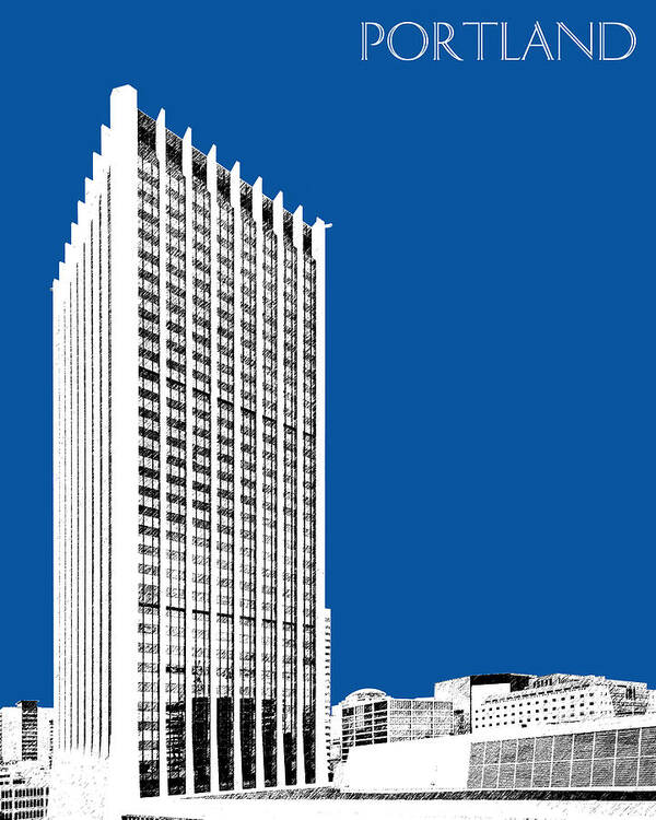 Architecture Poster featuring the digital art Portland Skyline Wells Fargo Building - Royal Blue by DB Artist