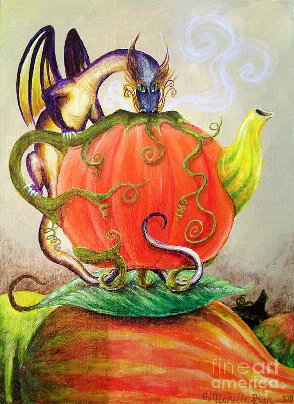 Dragon Poster featuring the painting Pumpkin Tea Dragon by Michelle Bien