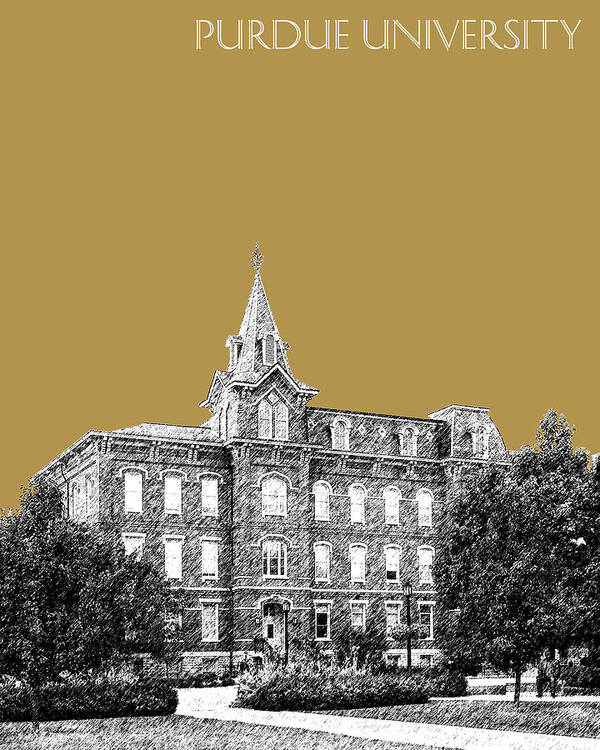 University Poster featuring the digital art Purdue University - University Hall - Brass by DB Artist
