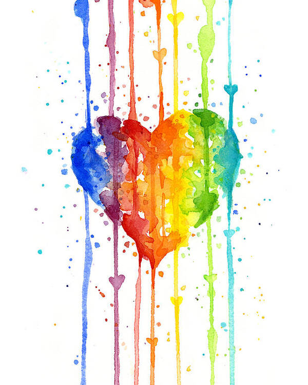 Heart Poster featuring the painting Rainbow Watercolor Heart by Olga Shvartsur