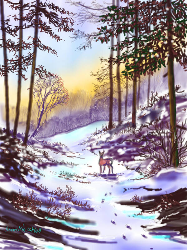 Glenn Marshall Poster featuring the painting Rainbow Winter by Glenn Marshall