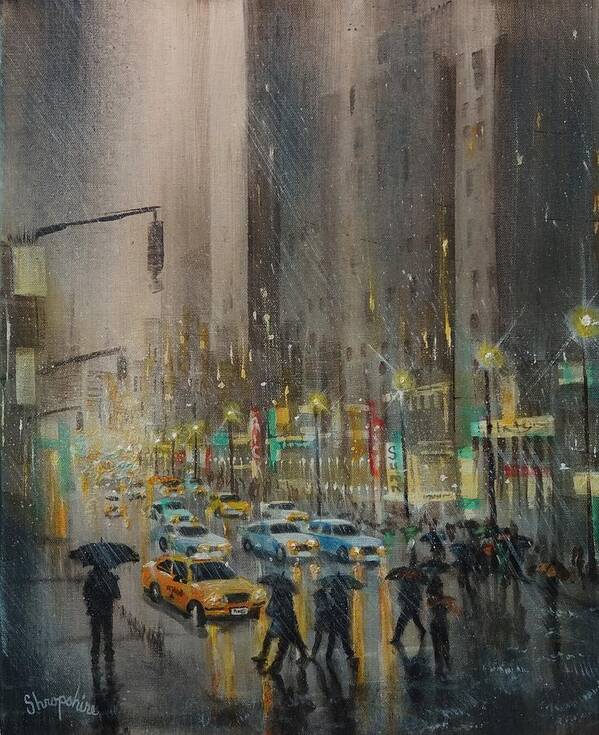 City Poster featuring the painting Rainy Days and Mondays by Tom Shropshire