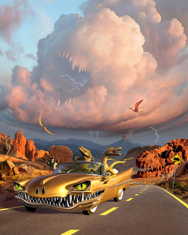 Dinosaurs Poster featuring the digital art Rapt Patrol by Jerry LoFaro