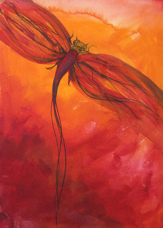 Paint Poster featuring the painting Red Dragonfly 2 by Julie Lueders 