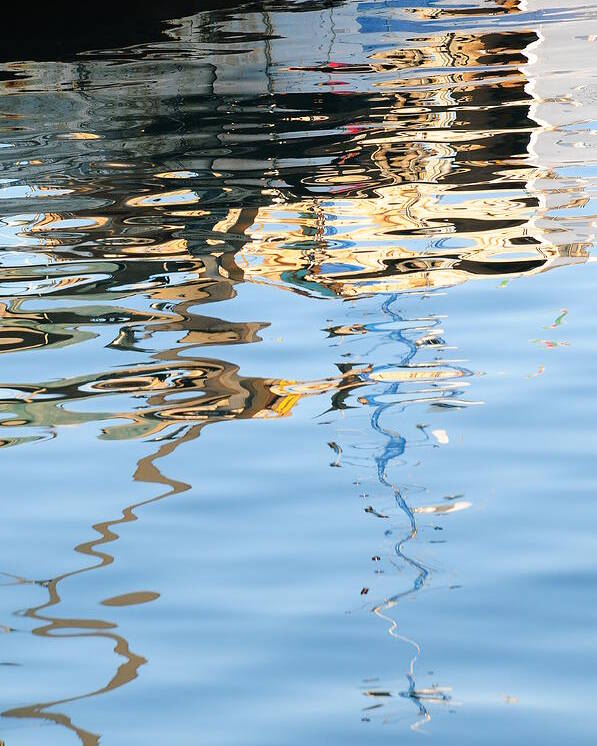 Water Italy Reflections Boats White Blue Poster featuring the photograph Reflections - white by Susie Rieple