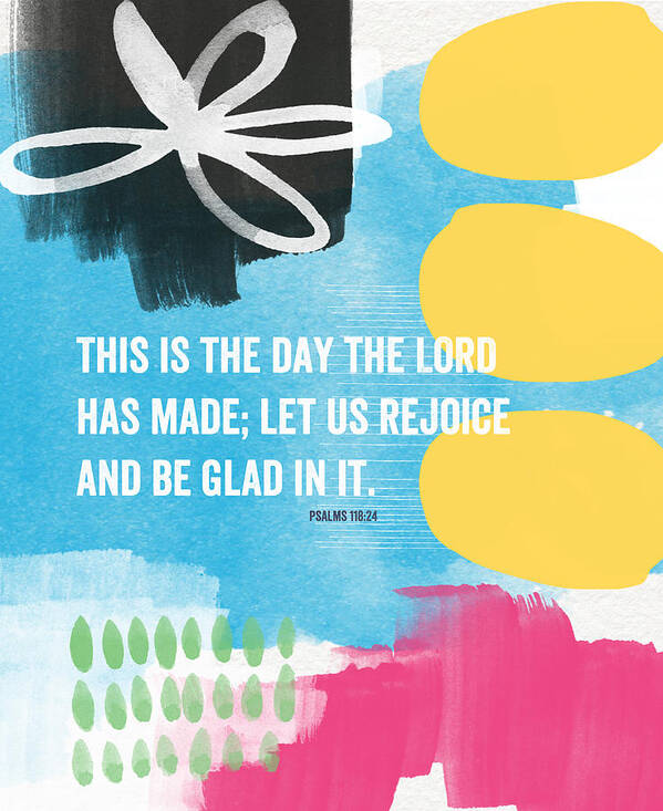 Rejoice Poster featuring the mixed media Rejoice and Be Glad- contemporary scripture art by Linda Woods