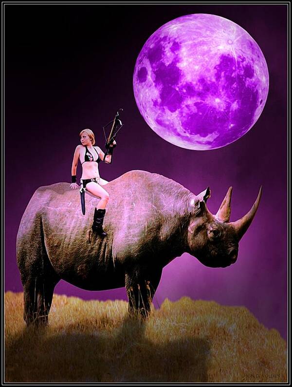 Fantasy Poster featuring the painting Rhino Rider by Jon Volden