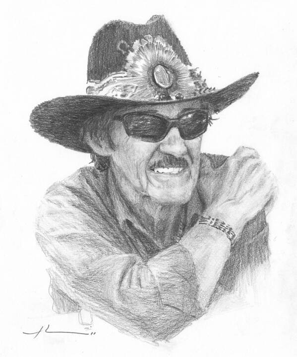 <a Href=http://miketheuer.com Target =_blank>www.miketheuer.com</a> Richard Petty Pencil Portrait Poster featuring the drawing Richard Petty Pencil Portrait by Mike Theuer