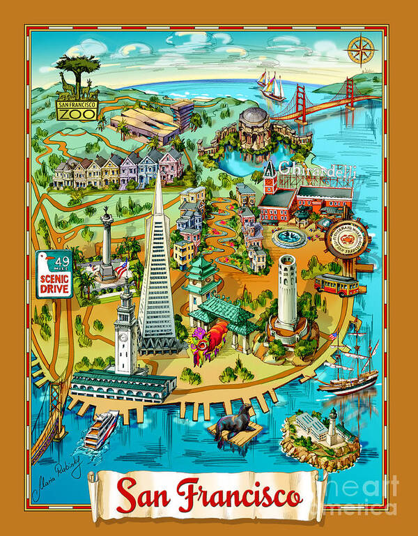 San Francisco Poster featuring the painting San Francisco Illustrated Map by Maria Rabinky