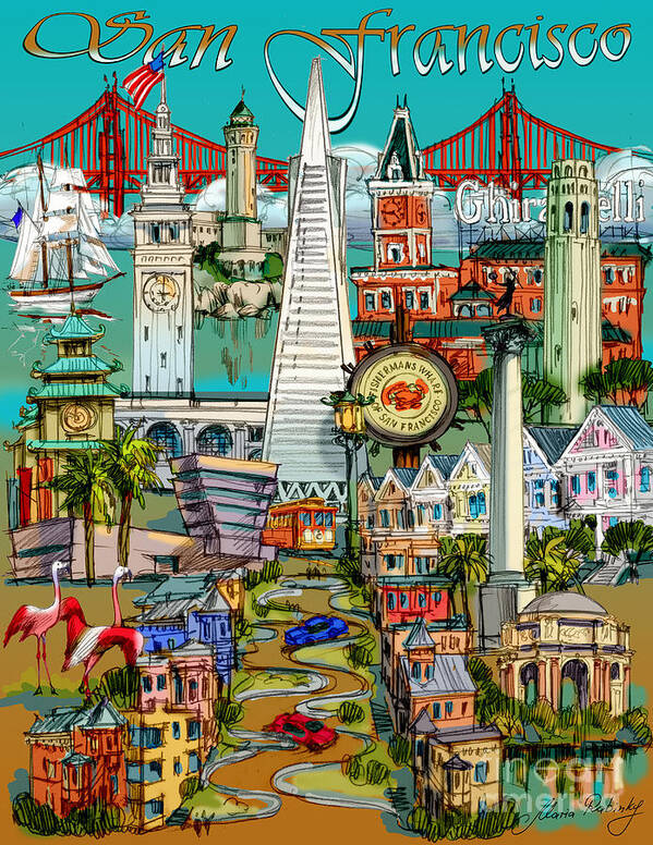 San Francisco Poster featuring the painting San Francisco illustration by Maria Rabinky