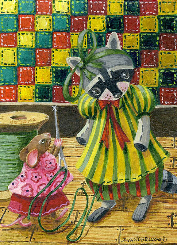 Mouse Poster featuring the painting Sewing the Gift by Jacquelin L Vanderwood Westerman