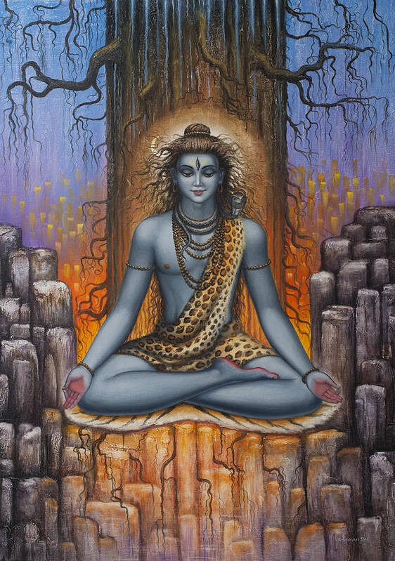 Shiva Poster featuring the painting Shiva meditation by Vrindavan Das