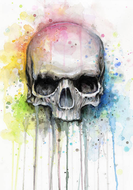 Skull Poster featuring the painting Skull Watercolor Painting by Olga Shvartsur