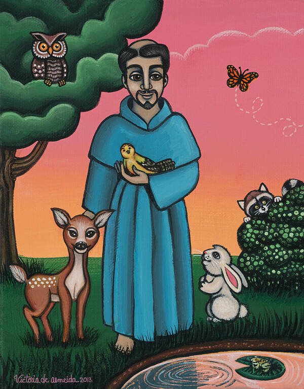St. Francis Poster featuring the painting St. Francis Animal Saint by Victoria De Almeida