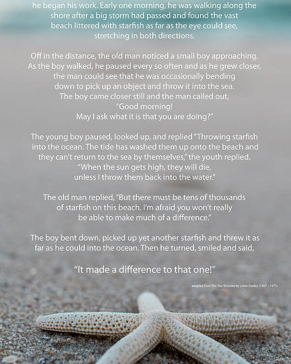 Starfish Make A Difference Poster featuring the photograph Starfish Make a Difference by Terry DeLuco