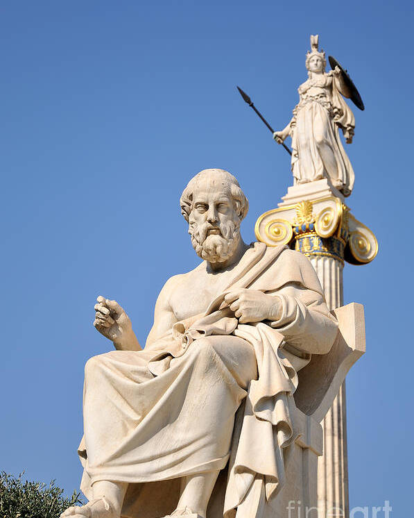Statues of Plato and Athena Poster by George Atsametakis