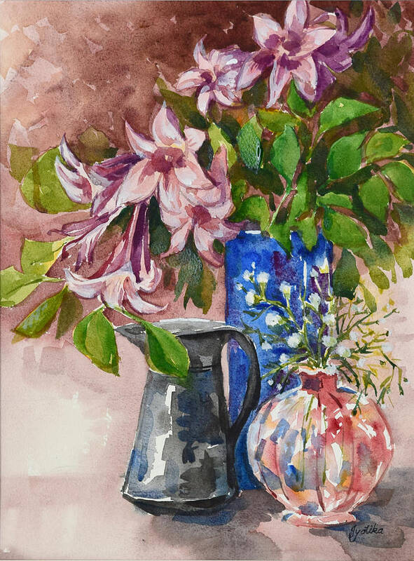 Pink Flowers Poster featuring the painting Asian Pink Lilies by Jyotika Shroff