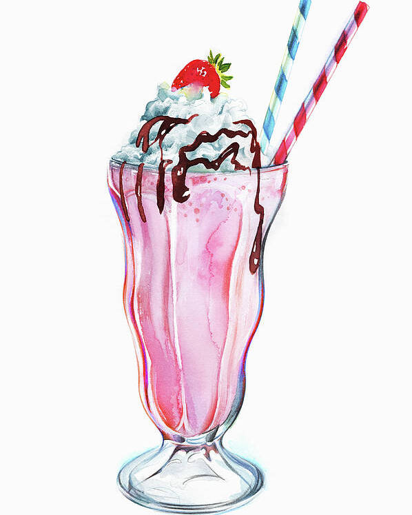 Chocolate Icing Poster featuring the painting Strawberry Milkshake With Whipped Cream by Ikon Ikon Images