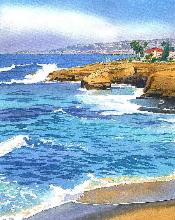 Sunset Poster featuring the painting Sunset Cliffs Point Loma by Mary Helmreich