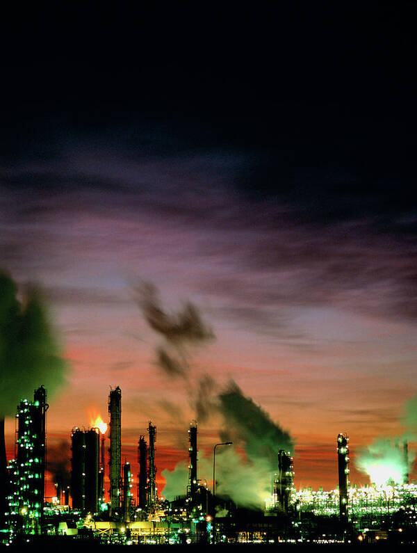 Ici Wilton Poster featuring the photograph Sunset Over Ici's Wilton Chemical Plant by Simon Fraser/science Photo Library