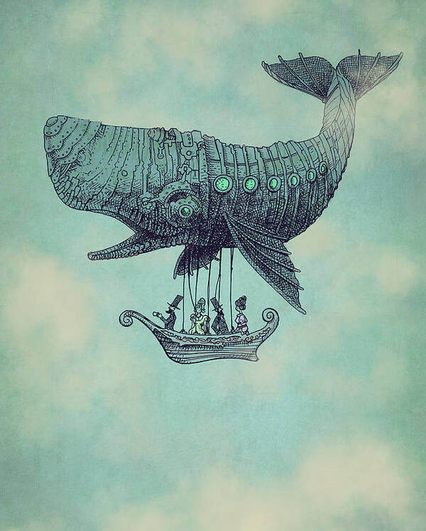 Whale Poster featuring the drawing Tea at Two Thousand Feet by Eric Fan