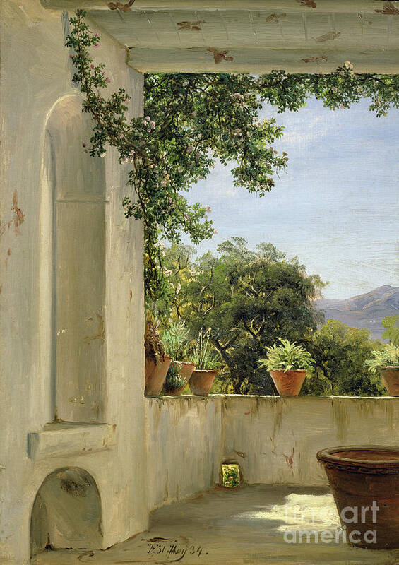 Thomas Fearnley Poster featuring the painting Terrace in Sorrento by Thomas Fearnley