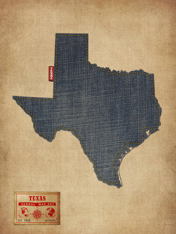 United States Map Poster featuring the digital art Texas Map Denim Jeans Style by Michael Tompsett