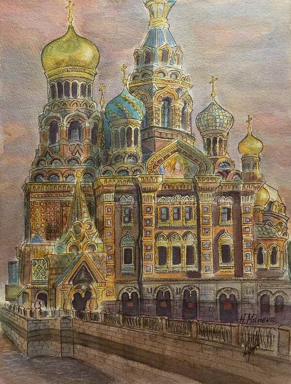 Architecture Poster featuring the painting The Church of Our Savior on the Spilled Blood St Petersburg by Henrieta Maneva