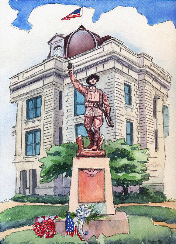 Doughboy Statue Poster featuring the painting The Doughboy Statue by Katherine Miller