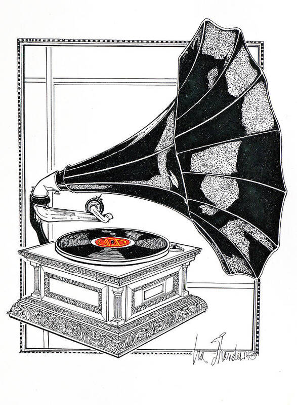 Phonographs Poster featuring the drawing The Real Caruso by Ira Shander