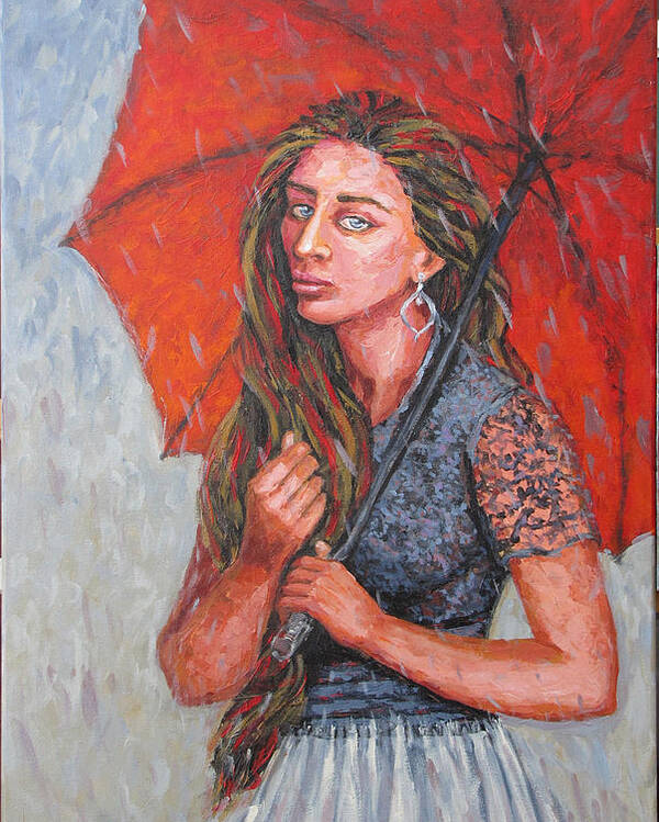 Umbrella Poster featuring the painting The Red Umbrella by Jyotika Shroff