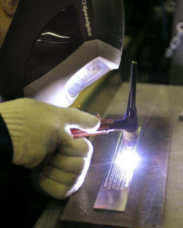 Tig Welder Working On Aluminium Poster By Science Photo Library