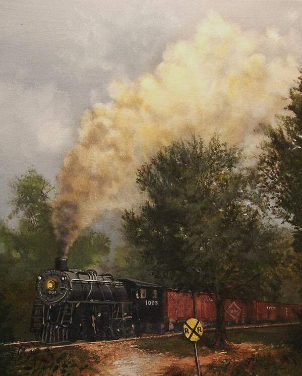 Original Art Poster featuring the painting Train Crossing Soo Line 1003 by Tom Shropshire