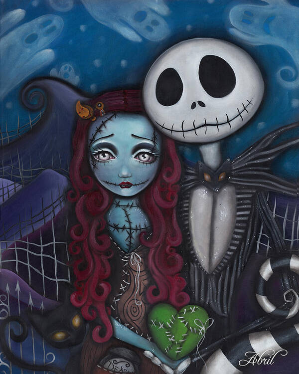 Nightmare Before Christmas Poster featuring the painting True Love by Abril Andrade