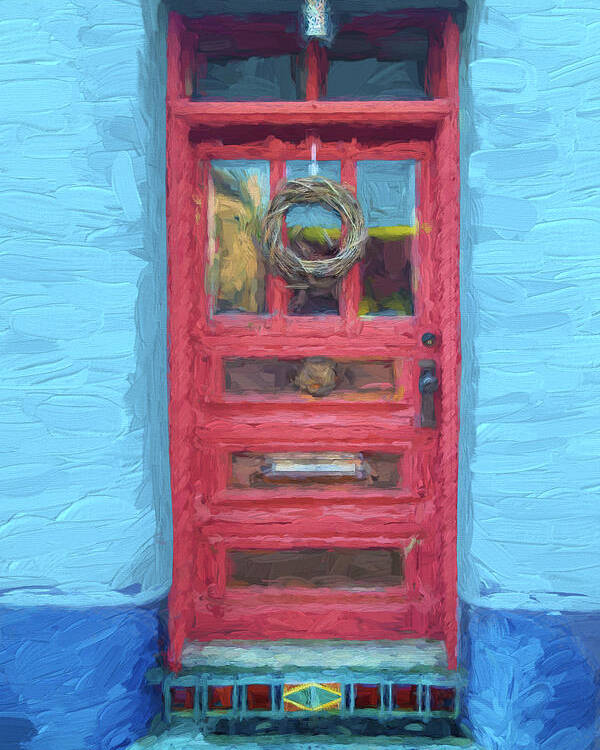 Arizona Poster featuring the mixed media Tucson Barrio Red Door Painterly Effect by Carol Leigh