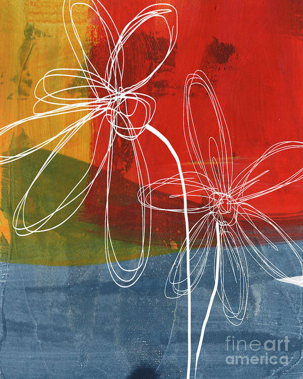 Abstract Poster featuring the painting Two Flowers by Linda Woods
